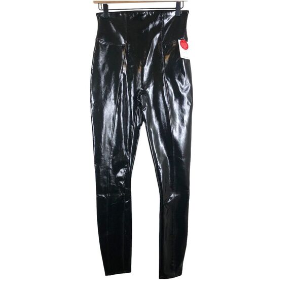New Spanx Patent Leather High Shine High Rise Leggings Black Medium Tall 20301 - Picture 1 of 10
